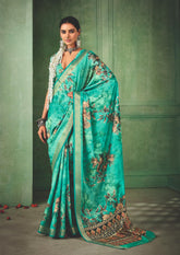 Light Sea Green Tussar Silk Floral Print Saree-4468